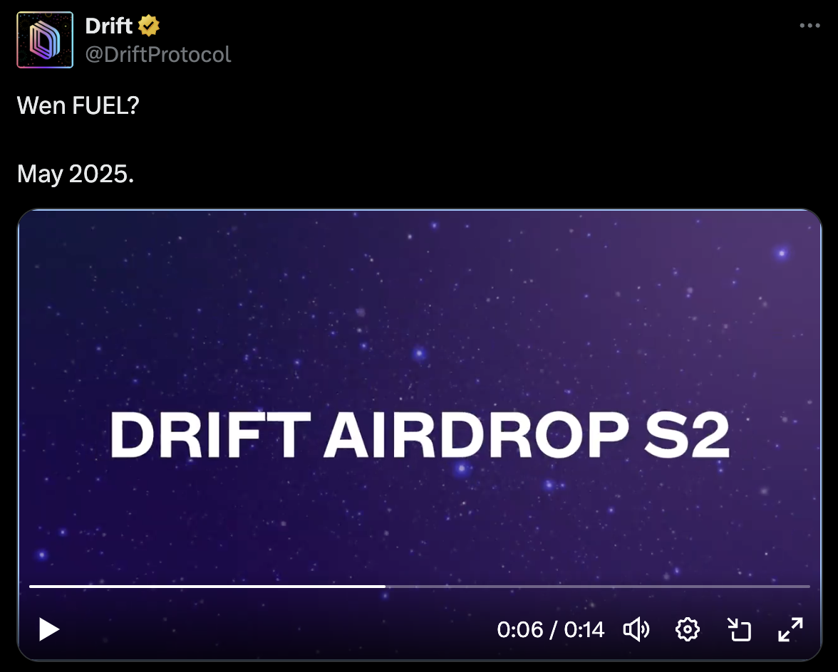 Drift暗示5月开启第二季FUEL空投-第1张图片-欧意下载