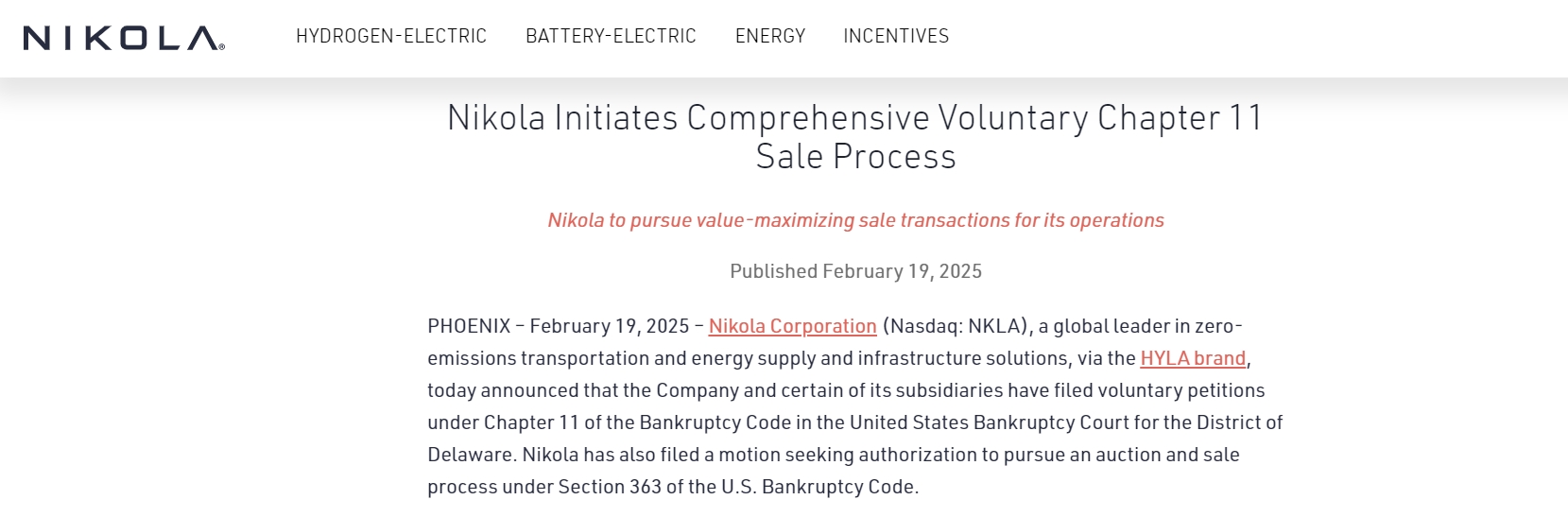 Nikola申请破产保护，计划出售资产-第1张图片-欧意下载